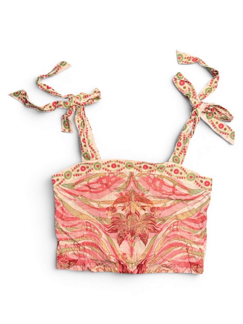 English Rose + Olive Resort M Floral Pink Tie-Shoulder Crop Top NWT Whimsical